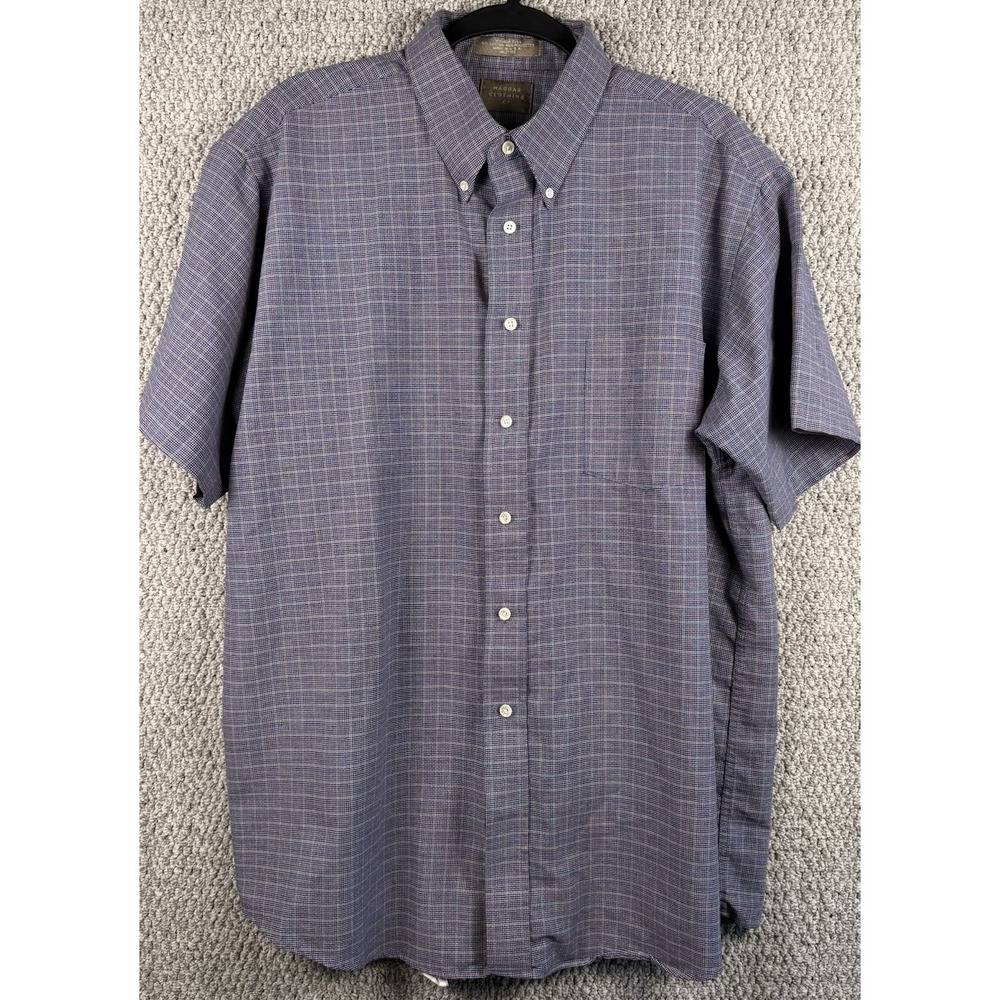 Vintage Haggar Men 17.5 Blue Dadcore Button Down Shirt Short Sleeve USA
